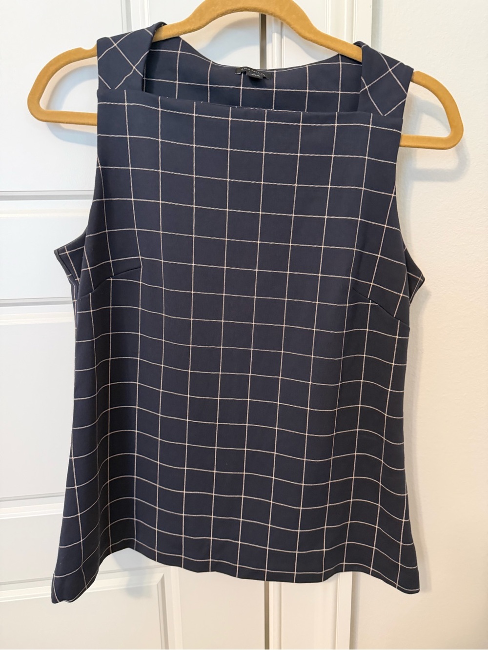 Ann Taylor Navy Windowpane Sleeveless Blouse - Classic Work-to-Weekend Top
